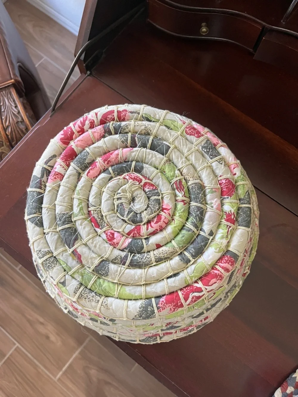 Handcrafted Fabric Coil Bowl in Pink and Green